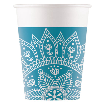 Turkusowy kubek Mandala 200ml 8szt