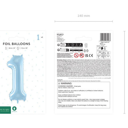 1 Jaar Cijfer Ballon Lichtblauw Leeg 72cm van Partydeco koop je bij Partywinkel