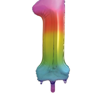 1 Jaar Cijfer Ballon Regenboog Leeg 86cm van Unique koop je bij Partywinkel