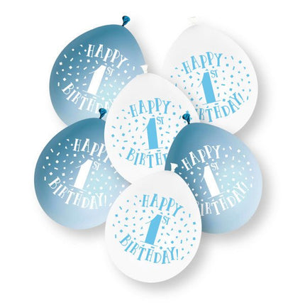 10 stuks blauwe ‘Happy 1st Birthday’ latexballonnen van 23 cm van Unique koop je bij Partywinkel