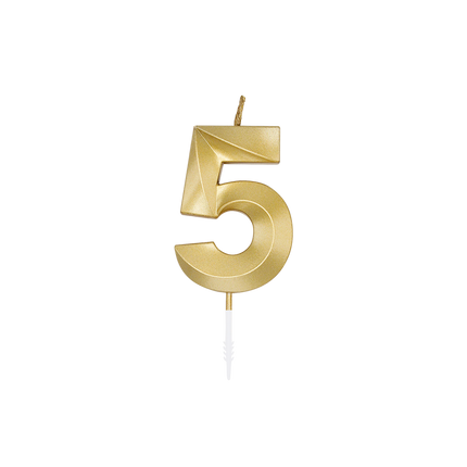 Świeczka „5 lat”, złota metaliczna, 6 cm