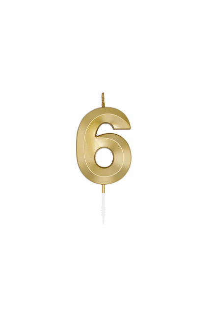 Świeczka „6 lat”, złota metaliczna, 6 cm