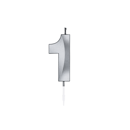 Świeczka „1 rok”, srebrna metaliczna, 6 cm