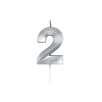 Świeczka „2 lata”, srebrna metaliczna, 6 cm