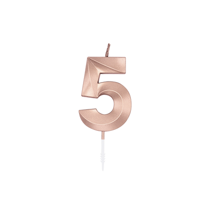 Świeczka „5 lat” w kolorze różowego złota metalicznego, 6 cm