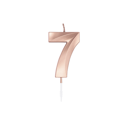Świeczka „7 lat” w kolorze różowego złota metalicznego, 6 cm