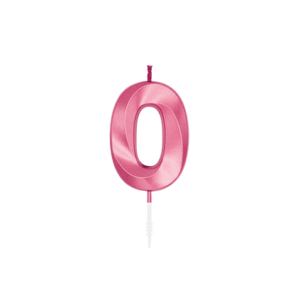 Świeczka „0 lat”, różowa metaliczna, 6 cm