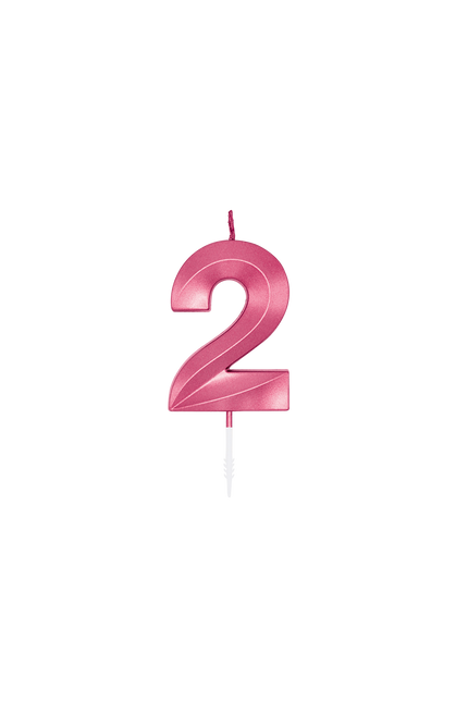 Świeczka „2 lata”, różowa metaliczna, 6 cm