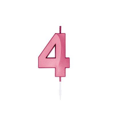 Świeczka „4 lata”, różowa metaliczna, 6 cm