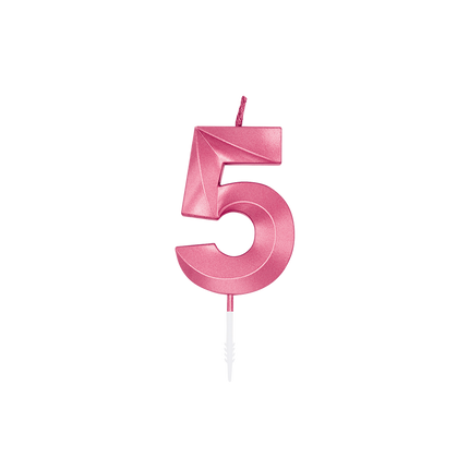 Świeczka „5 lat”, różowa metaliczna, 6 cm