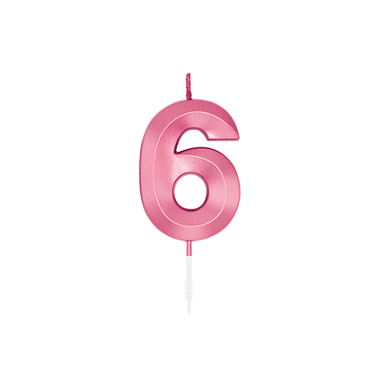 Świeczka „6 lat”, różowa metaliczna, 6 cm