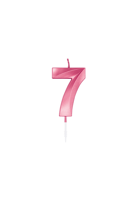 Świeczka „7 lat”, różowa metaliczna, 6 cm