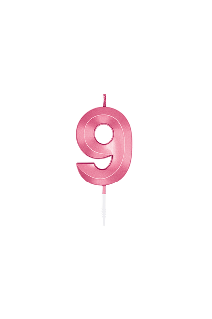 Świeczka „9 lat”, różowa metaliczna, 6 cm