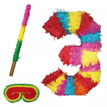 Zestaw piñata z cyfrą 3, 3-częściowy, 45 cm