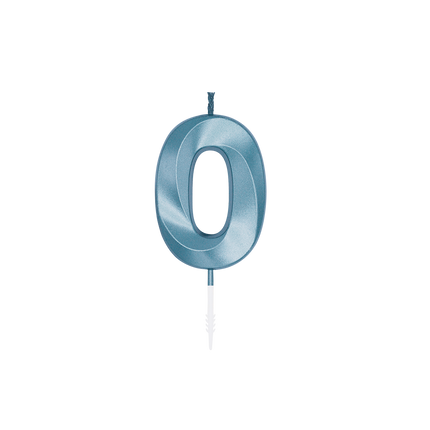 Świeczka „0 lat”, niebieska metaliczna, 6 cm