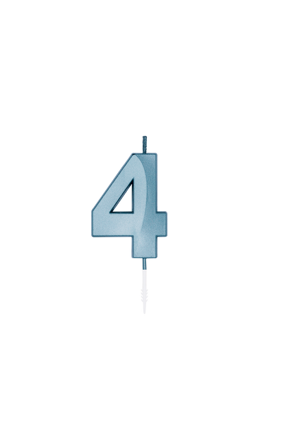 Świeczka „4 lata”, niebieska metaliczna, 6 cm