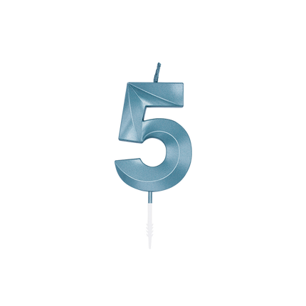 Świeczka „5 lat”, niebieska metaliczna, 6 cm