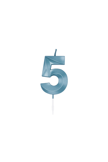 Świeczka „5 lat”, niebieska metaliczna, 6 cm
