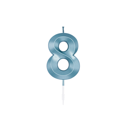 Świeczka „8 lat”, niebieska metaliczna, 6 cm