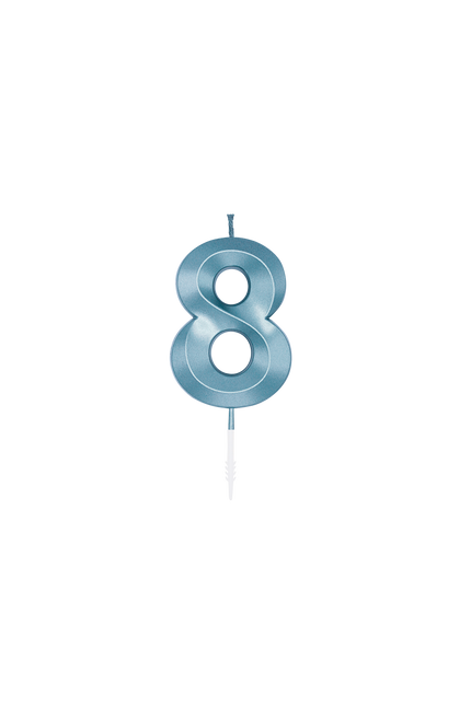 Świeczka „8 lat”, niebieska metaliczna, 6 cm