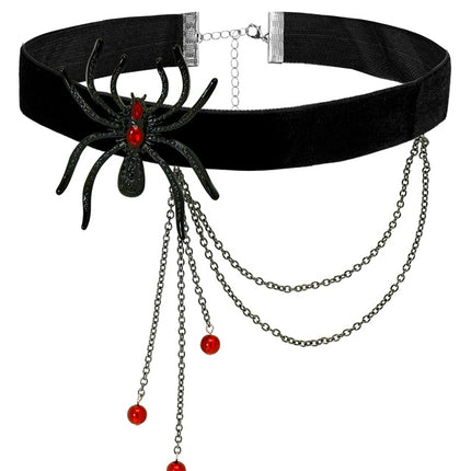 CHOKER PAJĄK Z DŻETAMI CZERWONY