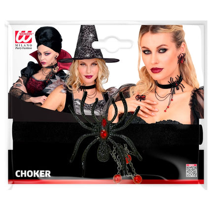 CHOKER PAJĄK Z DŻETAMI CZERWONY