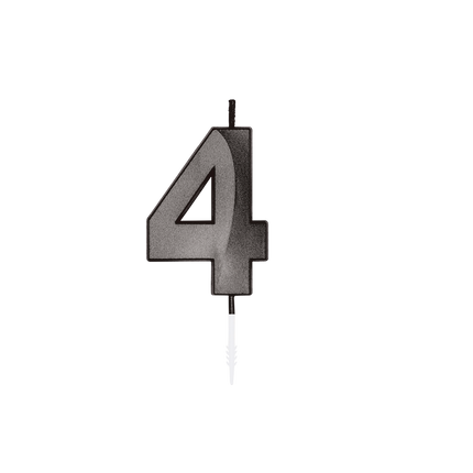 Świeczka „4 lata”, czarna metaliczna, 6 cm