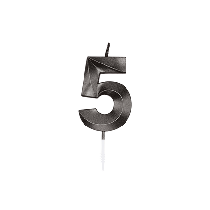Świeczka „5 lat”, czarna metaliczna, 6 cm