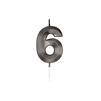 Świeczka „6 lat”, czarna metaliczna, 6 cm