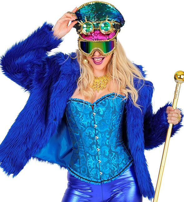 Futrzany płaszcz pluszowy niebieski damski