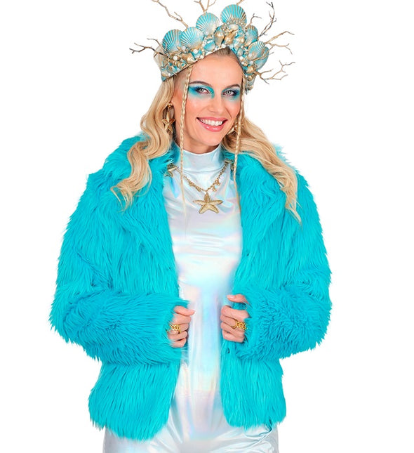 Damski płaszcz futrzany Plush Turquoise