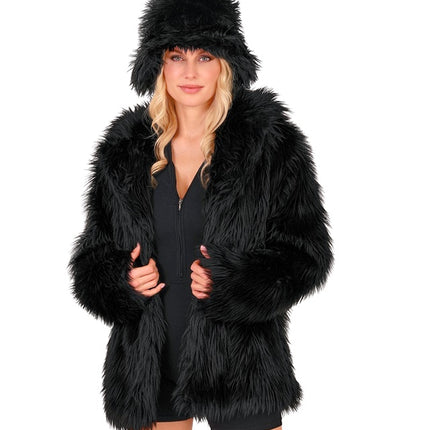 Futrzany płaszcz pluszowy czarny