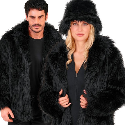 Futrzany płaszcz pluszowy czarny