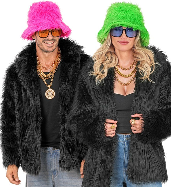 Futrzany płaszcz pluszowy czarny