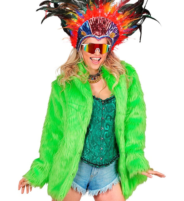 Futrzany płaszcz Plush Neon Green