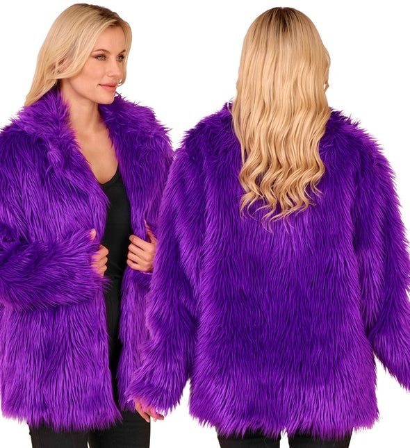 Futrzany płaszcz pluszowy fioletowy