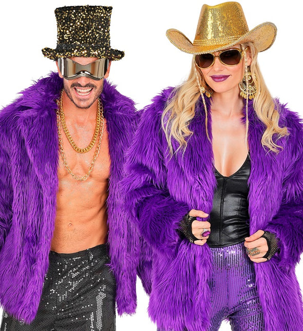 Futrzany płaszcz pluszowy fioletowy