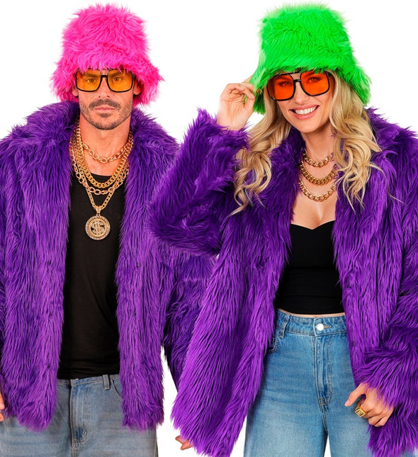 Futrzany płaszcz pluszowy fioletowy