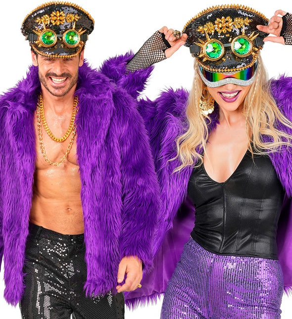 Futrzany płaszcz pluszowy fioletowy