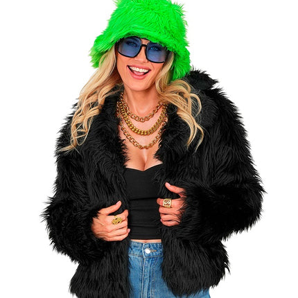 Płaszcz futrzany pluszowy damski czarny