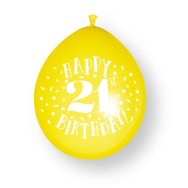 10ct Happy 21st Birthday 23cm Latex Balloons van Unique koop je bij Partywinkel