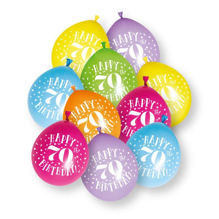 10ct Happy 70th Birthday 23cm Latex Balloons van Unique koop je bij Partywinkel