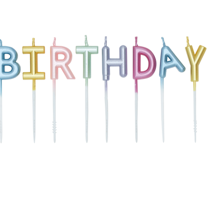 Kolorowe świeczki „Happy Birthday” w pastelowych kolorach