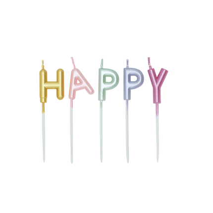 Kolorowe świeczki „Happy Birthday” w pastelowych kolorach
