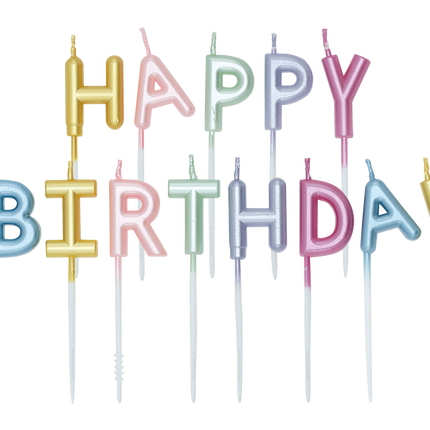 Kolorowe świeczki „Happy Birthday” w pastelowych kolorach