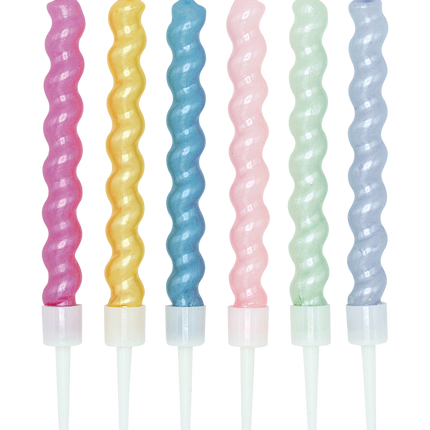 Kolorowe świeczki w kształcie spirali, 8 cm, 6 sztuk