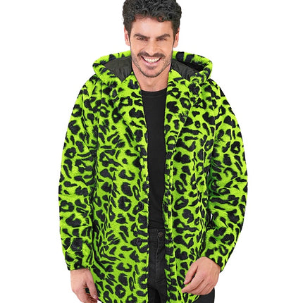 Futrzany płaszcz z czapką Pluszowy Leopard Neon