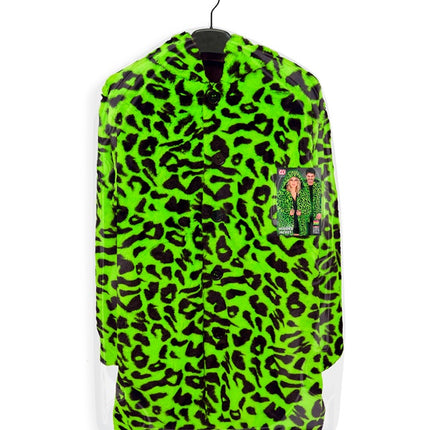 Futrzany płaszcz z czapką Pluszowy Leopard Neon