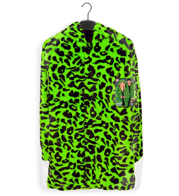 Futrzany płaszcz z czapką Pluszowy Leopard Neon