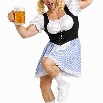 Niebieska sukienka dirndl na Oktoberfest dla mężczyzn